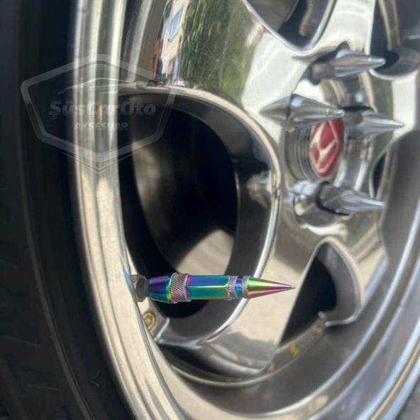 Sivri Sibop Kapağı Mermi Sibop Kapağı Araba Motosiklet Bisiklet Metal Bukalemun Renkli 4 lü Set - 4