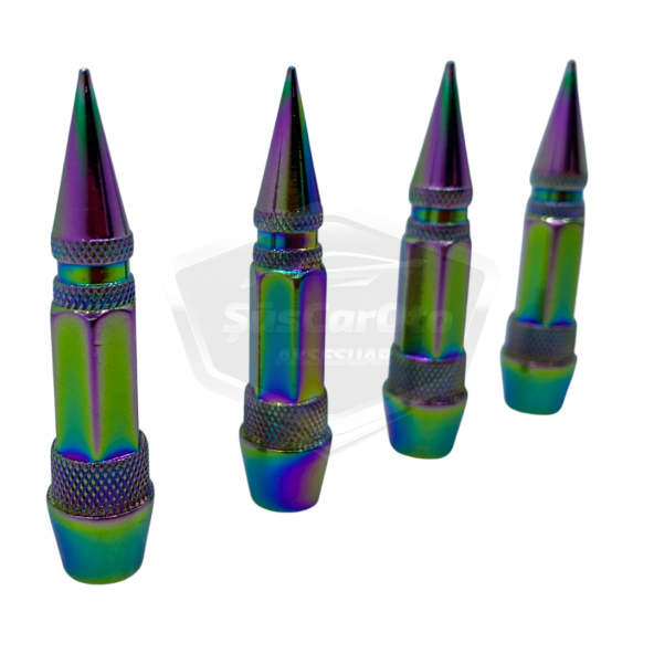 Sivri Sibop Kapağı Mermi Sibop Kapağı Araba Motosiklet Bisiklet Metal Bukalemun Renkli 4 lü Set - 5