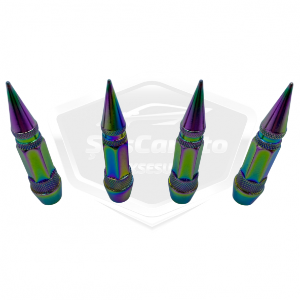 Sivri Sibop Kapağı Mermi Sibop Kapağı Araba Motosiklet Bisiklet Metal Bukalemun Renkli 4 lü Set - 6