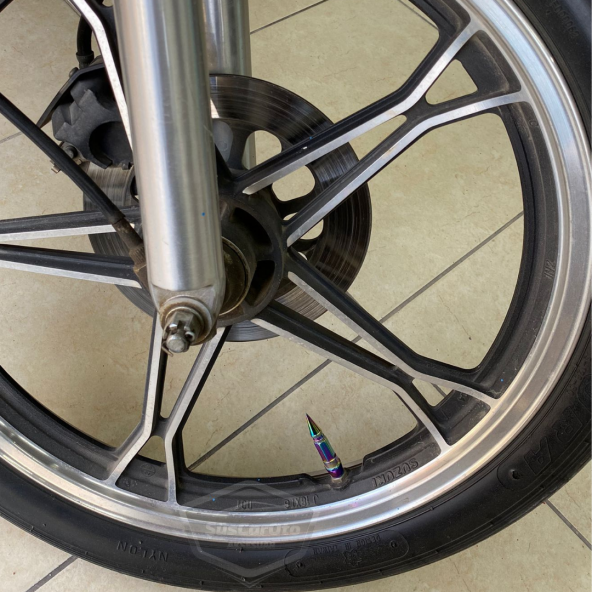 Sivri Sibop Kapağı Mermi Sibop Kapağı Araba Motosiklet Bisiklet Metal Bukalemun Renkli 4 lü Set - 7