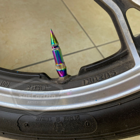 Sivri Sibop Kapağı Mermi Sibop Kapağı Araba Motosiklet Bisiklet Metal Bukalemun Renkli 4 lü Set - 8