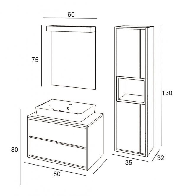 Denko Matia 80 cm MDF Retro Gümüş Banyo Dolabı Takımı ve Boy Dolabı - 3