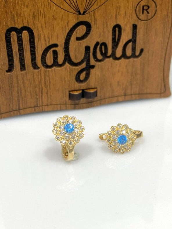 8 Ayar Altın Aqumarin Taşlı Bebek Çocuk Küpesi Küpe - Resim 2