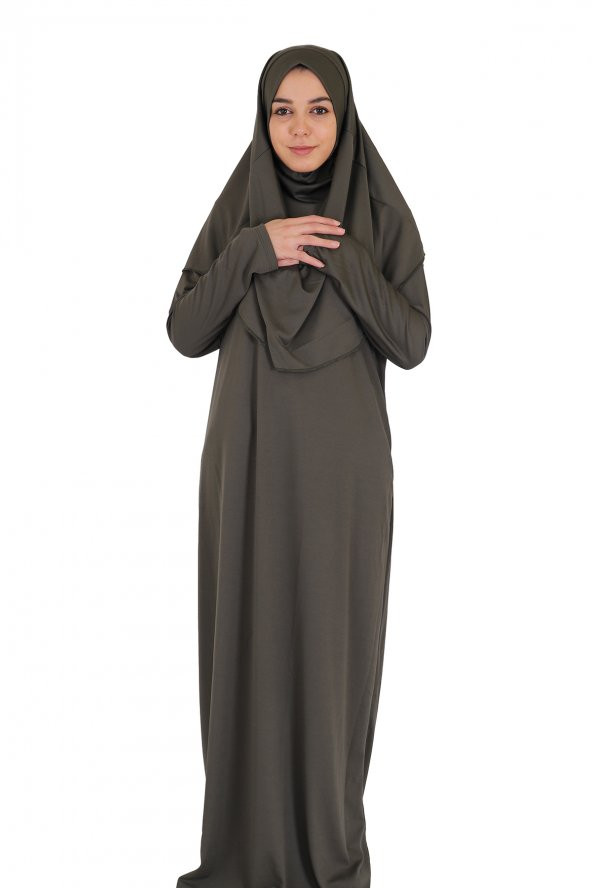KOYU HAKİ FERMUARSIZ NAMAZ ELBİSESİ