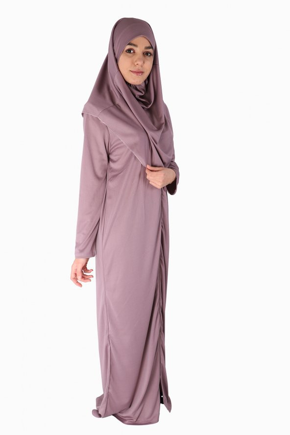 YENİ GÜL KURUSU FERMUARLI NAMAZ ELBİSESİ - 2