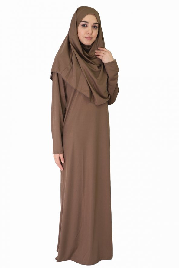 KOYU SÜTLÜ KAHVE FERMUARSIZ NAMAZ ELBİSESİ