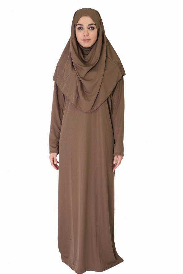 KOYU SÜTLÜ KAHVE FERMUARSIZ NAMAZ ELBİSESİ - 3