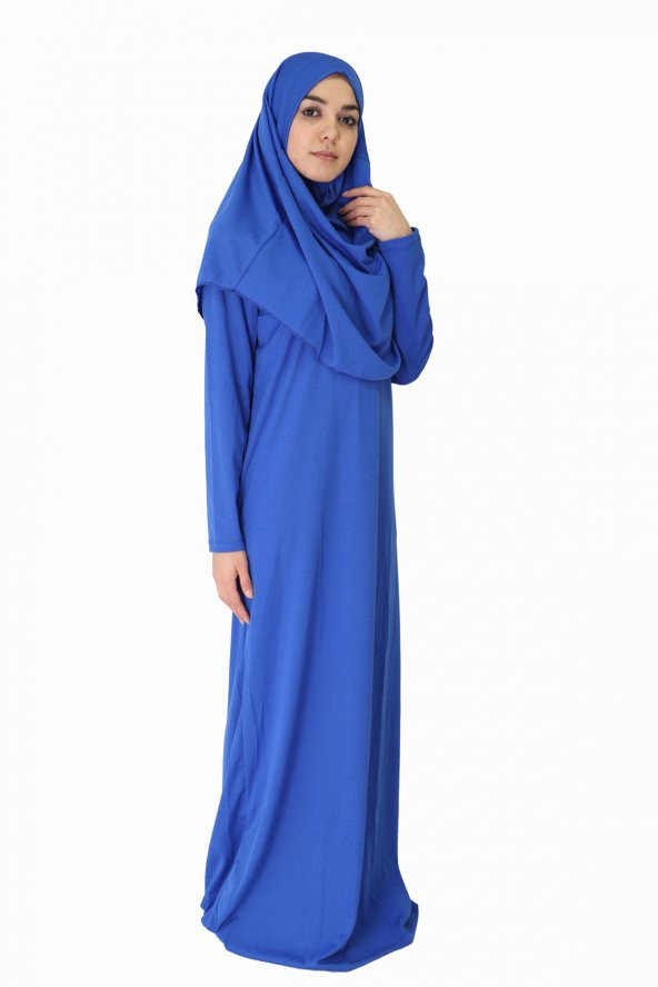 SAKS MAVİSİ FERMUARSIZ NAMAZ ELBİSESİ - 3