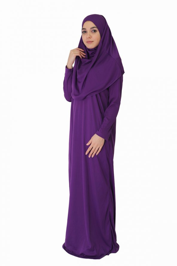 AÇIK MENEKŞE MORU FERMUARSIZ NAMAZ ELBİSESİ - 2