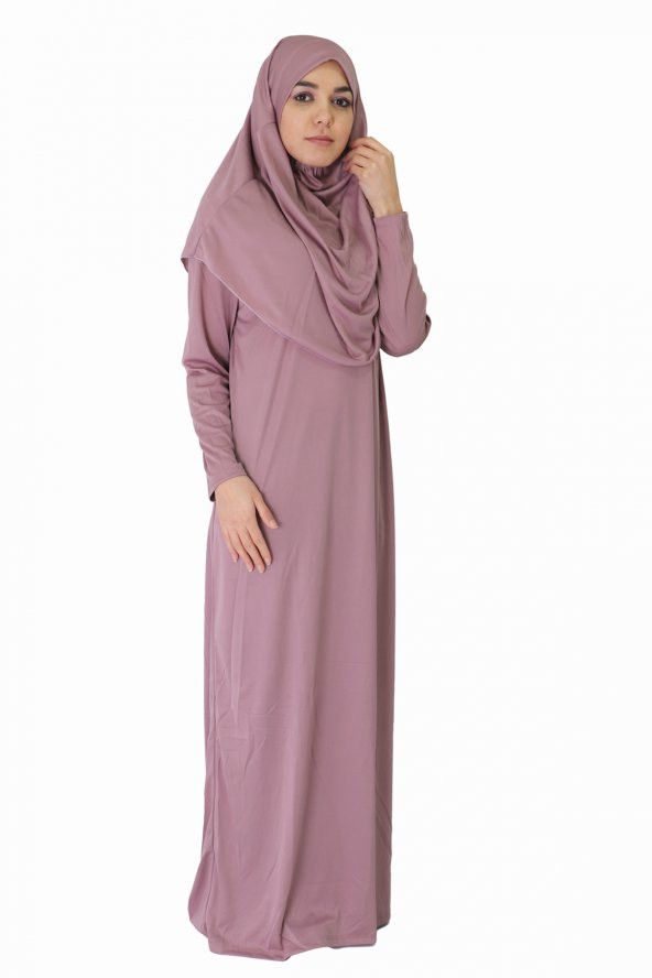 YENİ GÜL KURUSU FERMUARSIZ NAMAZ ELBİSESİ - 3