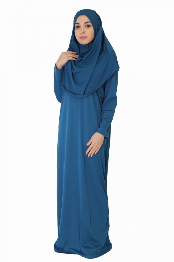 KOYU PETROL MAVİ FERMUARSIZ NAMAZ ELBİSESİ - 2