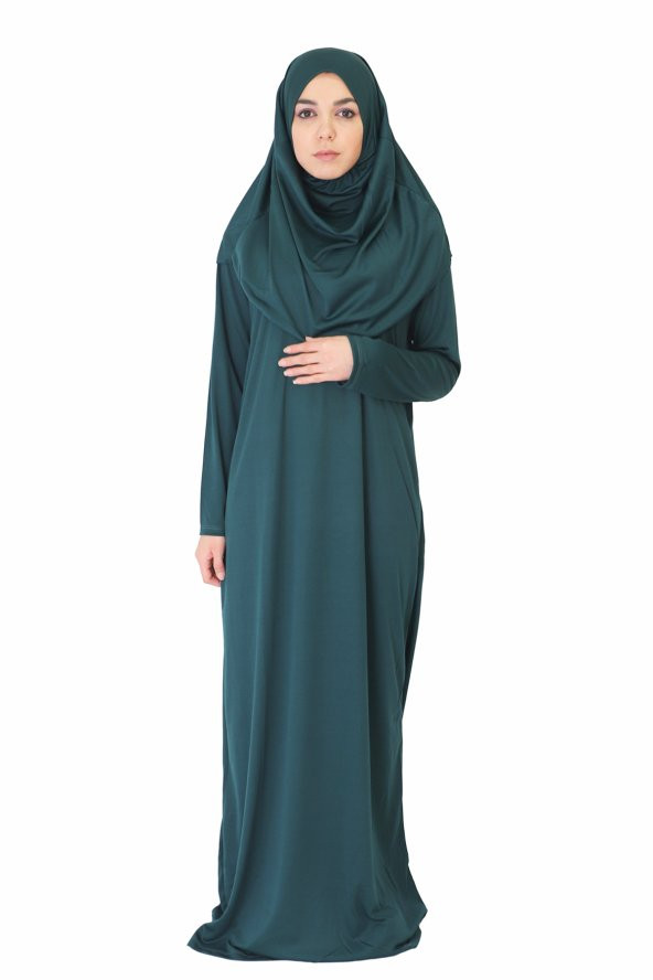 ZÜMRÜT YEŞİL FERMUARSIZ NAMAZ ELBİSESİ - 2