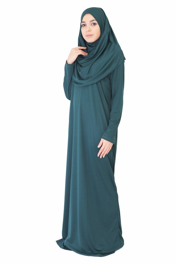 ZÜMRÜT YEŞİL FERMUARSIZ NAMAZ ELBİSESİ - 3