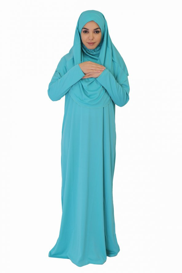 CAM GÖBEĞİ MAVİSİ FERMUARSIZ NAMAZ ELBİSESİ
