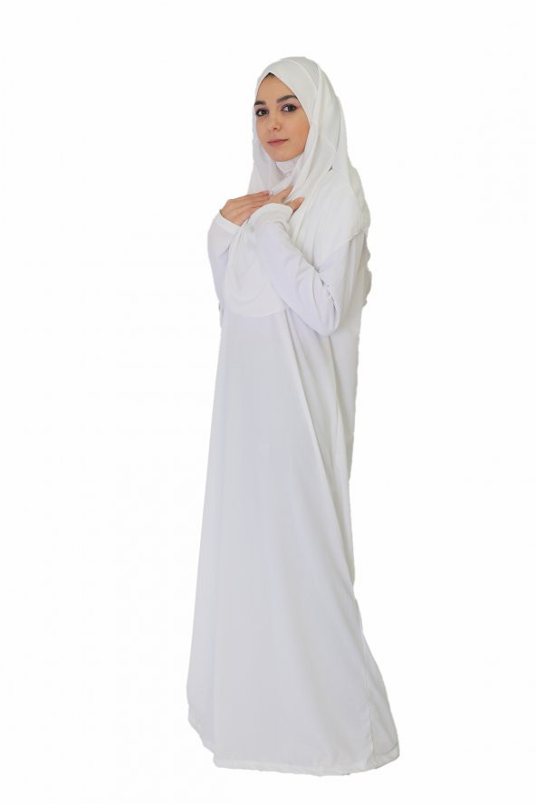 BEYAZ FERMUARSIZ NAMAZ ELBİSESİ - 3