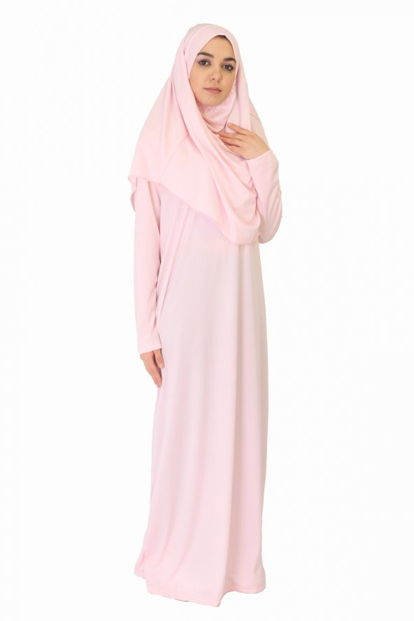 AÇIK TOZ PEMBE FERMUARSIZ NAMAZ ELBİSESİ - 4