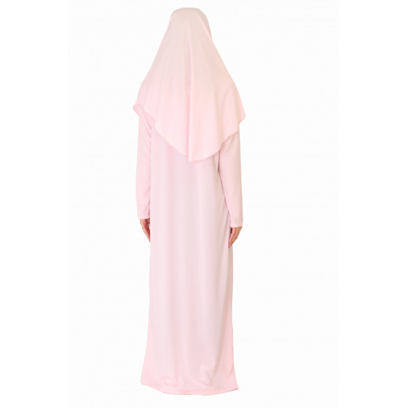 AÇIK TOZ PEMBE FERMUARSIZ NAMAZ ELBİSESİ - 2