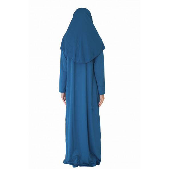 KOYU PETROL MAVİ FERMUARLI NAMAZ ELBİSESİ