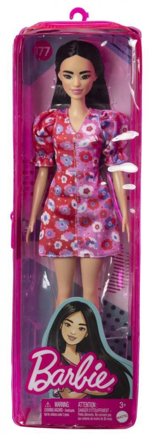 Barbie Büyüleyici Parti Bebekleri 177 FBR37 HBV11 uzun siyah saçlı, renk bloğu ve kabarık kol detaylı, çiçek desenli elbise, bantlı topuklu ayakkabı, kelebek şeklinde yüzük - 3