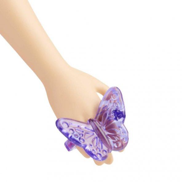 Barbie Büyüleyici Parti Bebekleri 177 FBR37 HBV11 uzun siyah saçlı, renk bloğu ve kabarık kol detaylı, çiçek desenli elbise, bantlı topuklu ayakkabı, kelebek şeklinde yüzük - 6
