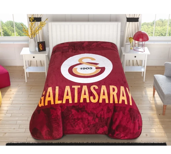 Taç/Galatasaray Taraftar Lisanslı Tek Kişilik Battaniye-SARI KIRMIZI