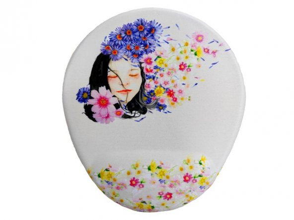 Çiçek Kız Desenli Bilek Destekli Oval Mousepad
