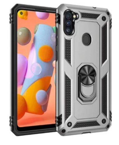 Samsung Galaxy Uyumlu A11/M11 Uyumlu Tank Kılıf Yüzüklü Mıknatıslı Standlı Gümüş ürün görseli 1