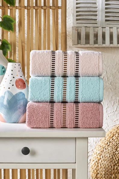 Semecca Lia Soft  Bordürü Serisi 3lü Havlu Seti 50x85 - 2