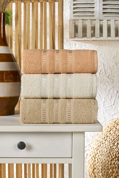 Semecca Lia Soft  Bordürü Serisi 3lü Havlu Seti 50x85 - 7