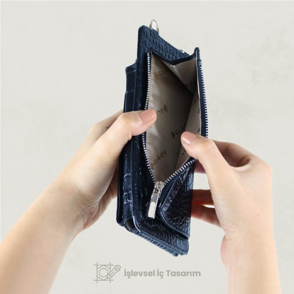 Glary GL200DB 1.Sınıf Kalite Hakiki Deri Portmone Unisex Boyun Askılı Pasaport ve Telefon Cüzdanı-Lacivert - 7
