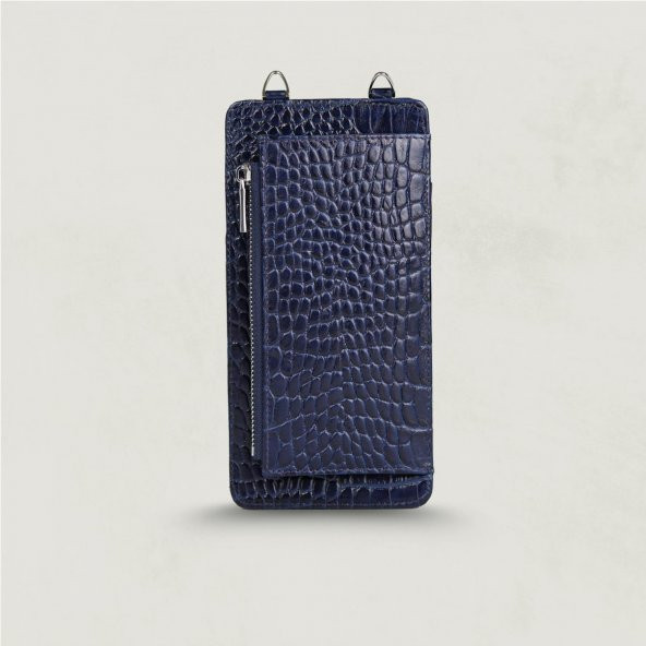 Glary GL200DB 1.Sınıf Kalite Hakiki Deri Portmone Unisex Boyun Askılı Pasaport ve Telefon Cüzdanı-Lacivert - 8