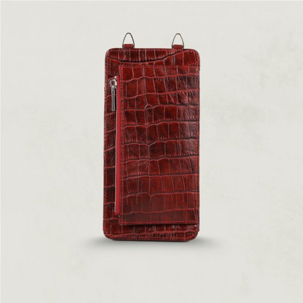 Glary GL200RD 1.Sınıf Kalite Hakiki Deri Portmone Unisex Boyun Askılı Pasaport ve Telefon Cüzdanı-Kırmızı - 8