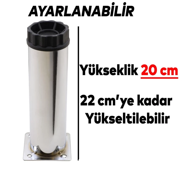Ayarlanabilir Mobilya Kanepe Baza Koltuk Metal Destek Yükseltici Ayağı Krom Ayakları 20 Cm (5 ADET) - 2