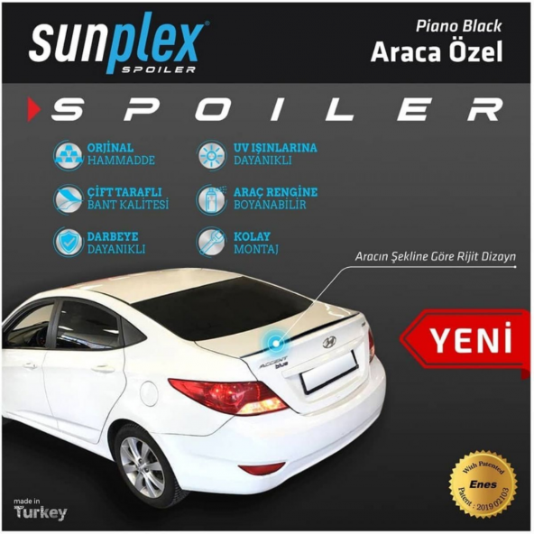 Sunplex Hyundai Accent Blue Bagaj Üstü Spoiler Piano Black 2011-2018 - Resim 2