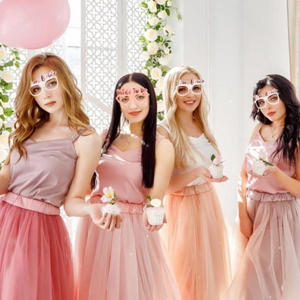 Rose Gold Renk Team Bride Yazılı Konsept Bekarlığa Veda Partisi Karton Gözlük 10 Adet - 2