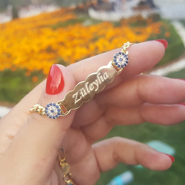 925 Ayar Gümüş Nazarlı İsimli Çocuk Bileklik - Resim 2