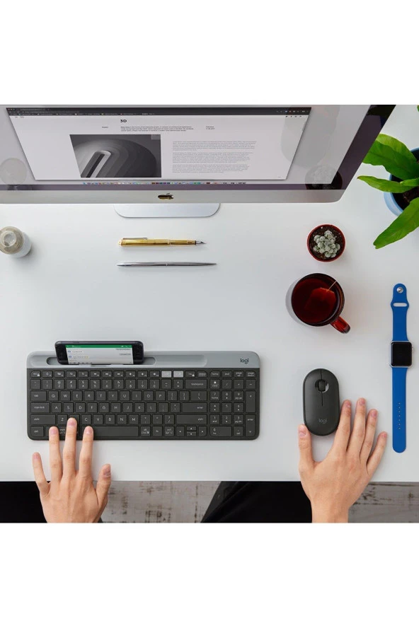 Logitech Slim Kablosuz Gri Bluetooth & Usb Q Türkçe Klavye Bluetooth - Resim 3