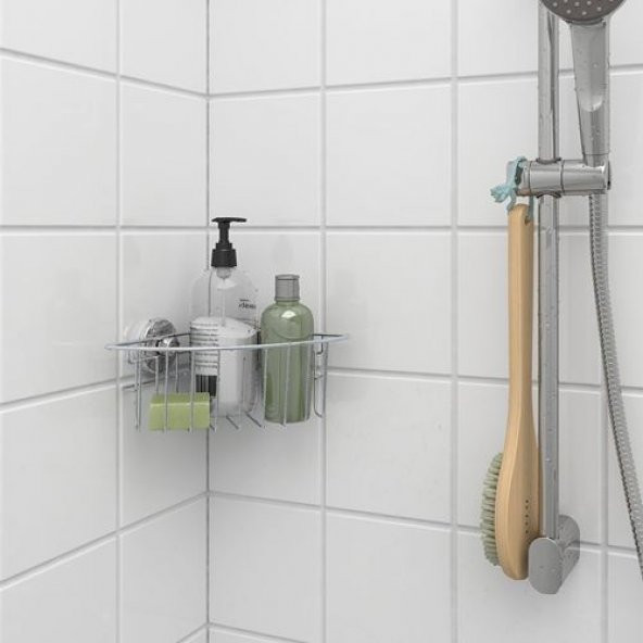 Üçgen Duş Sepeti Ölçü 20x11 Cm MeridyenDukkan Çinko Kaplama Vantuzlu Duş Sepeti - 2