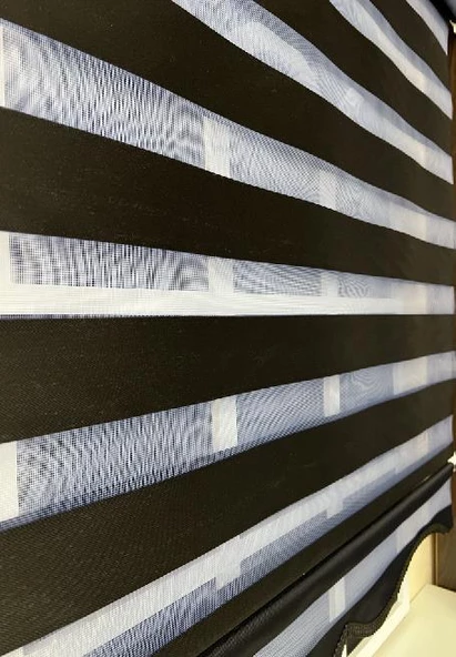 StorBurada Zebra Stor Perde Siyah Etek Dilimli STB-400-V15  Siyah 30 x 200 - Resim 2