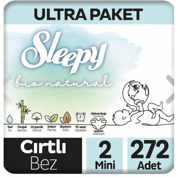 Sleepy Bio Natural 2 Numara Mini 272'li Ultra Paket Bebek Bezi