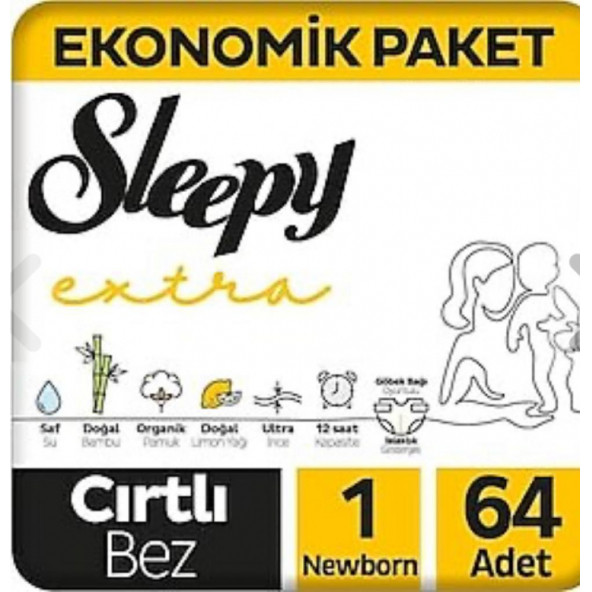 Sleepy Extra Günlük Aktivite Bebek Bezi 2Li Jumbo 1 Beden 2-5 Kg 64 Adet