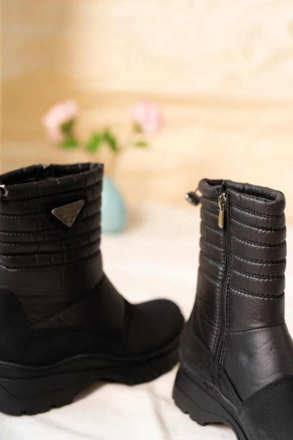 LADYPARK KAUÇUK KAYMAZ TABAN FERMUARLI PARAŞÜT SİYAH KADIN KAR BOTU - 6