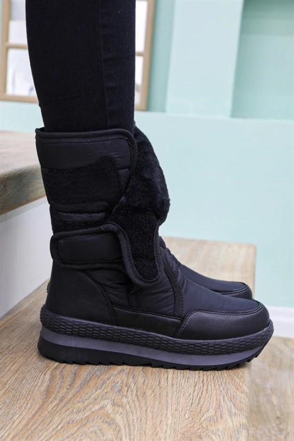LADYPARK ORTOPEDİK YÜKSEK TABAN ÜST CIRTLI KOLAY GİYİM KADIN SİYAH İÇİ KÜRKLÜ POSTAL KAR BOT - 3