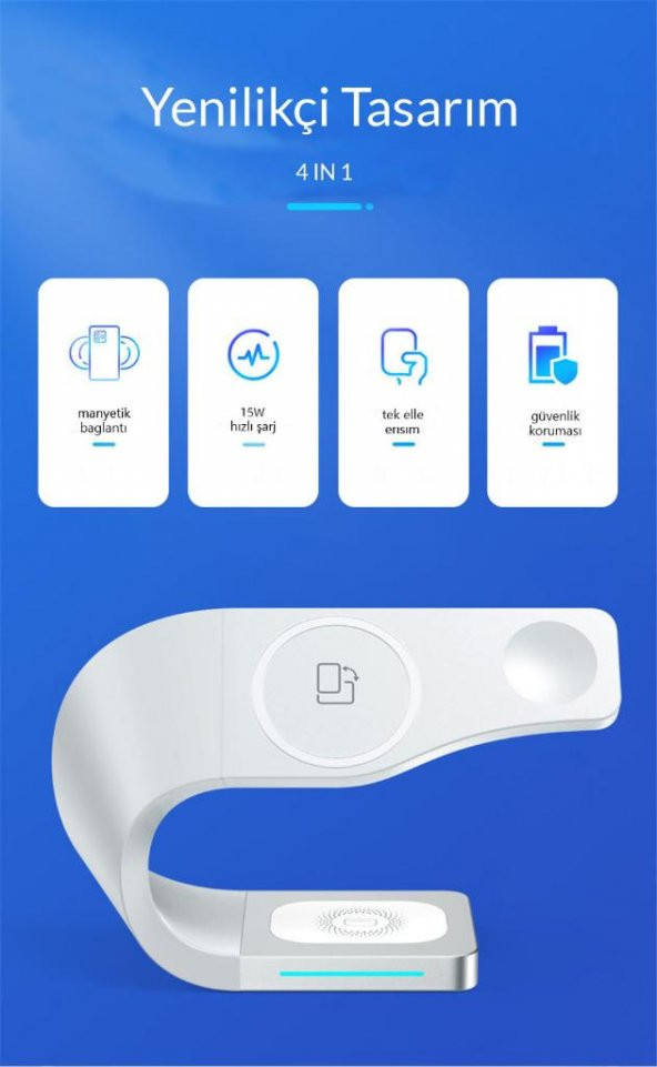 SHAZA 4in1 Megsafe 15W Hızlı Kablosuz Şarj İstasyonu İphone Airpods Watch Uyumlu Beyaz - 6