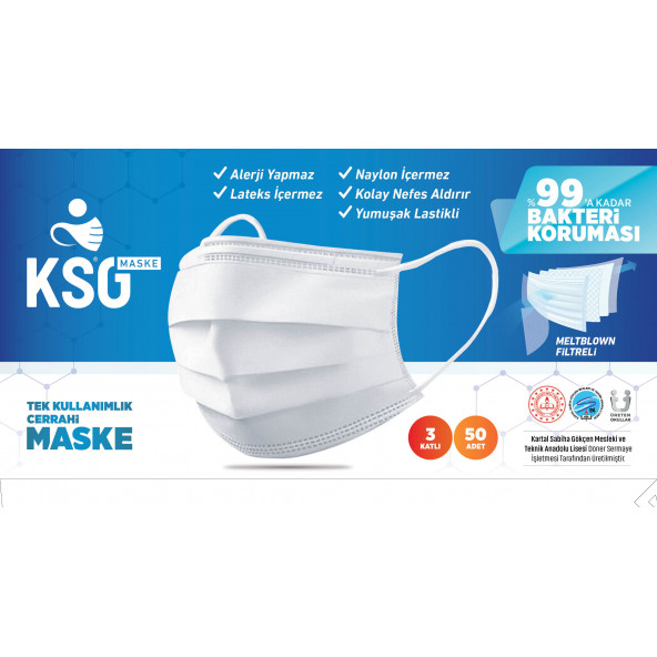 KSGMASKE-1 Lastikli 3 katlı Cerrahi Maske