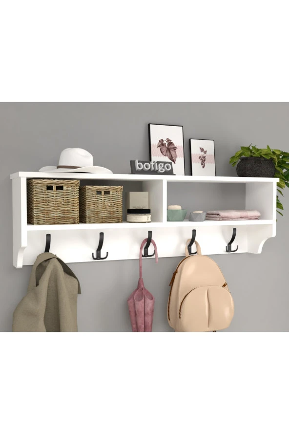 Bofigo Portmanto Duvar Askılığı Elbise Askılığı Raflı Duvar Askılığı Beyaz 120 Cm - 2
