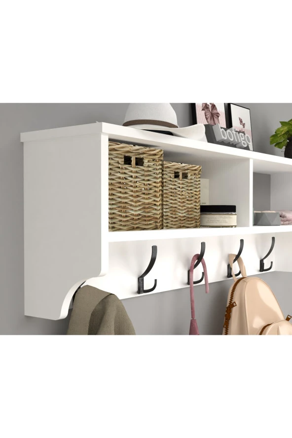 Bofigo Portmanto Duvar Askılığı Elbise Askılığı Raflı Duvar Askılığı Beyaz 120 Cm - 4
