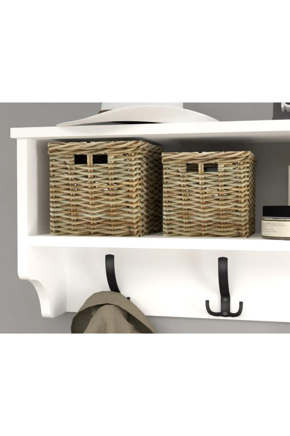 Bofigo Portmanto Duvar Askılığı Elbise Askılığı Raflı Duvar Askılığı Beyaz 120 Cm - 5