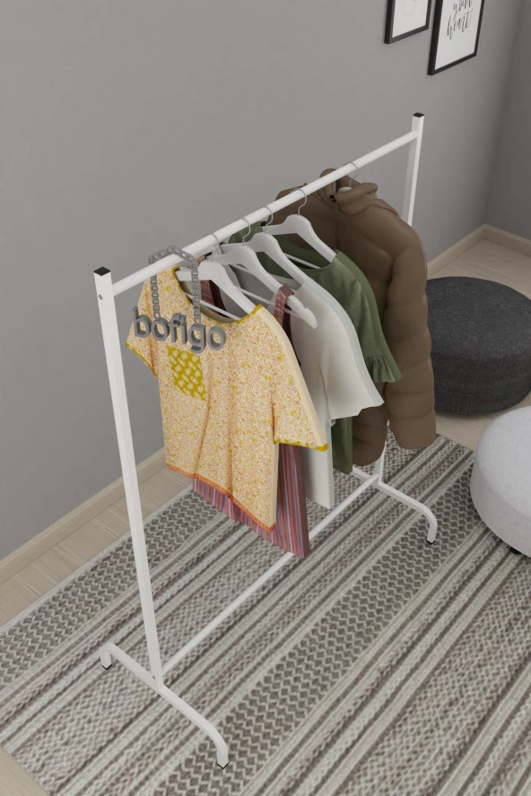 Bofigo Konfeksiyon Askısı Ayaklı Askılık Elbise Askılığı Beyaz - 2