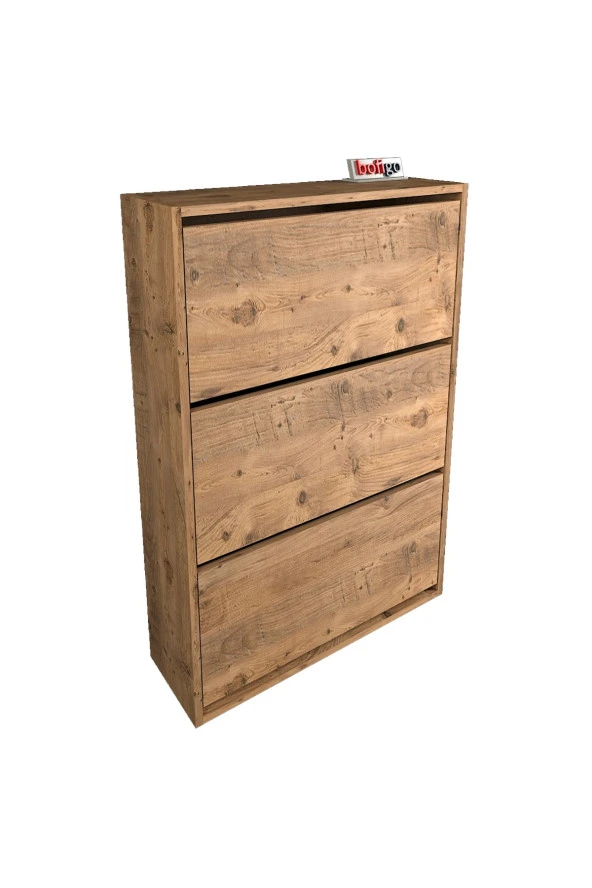 Bofigo Düşer Kapak Ayakkabılık Kayar Raflı Ayakkabılık 3 Bölmeli Ayakkabılık Çam - 6